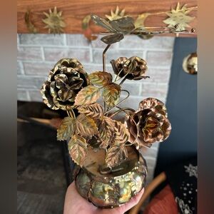 Vintage MCM Copper Metal Floral Music Box